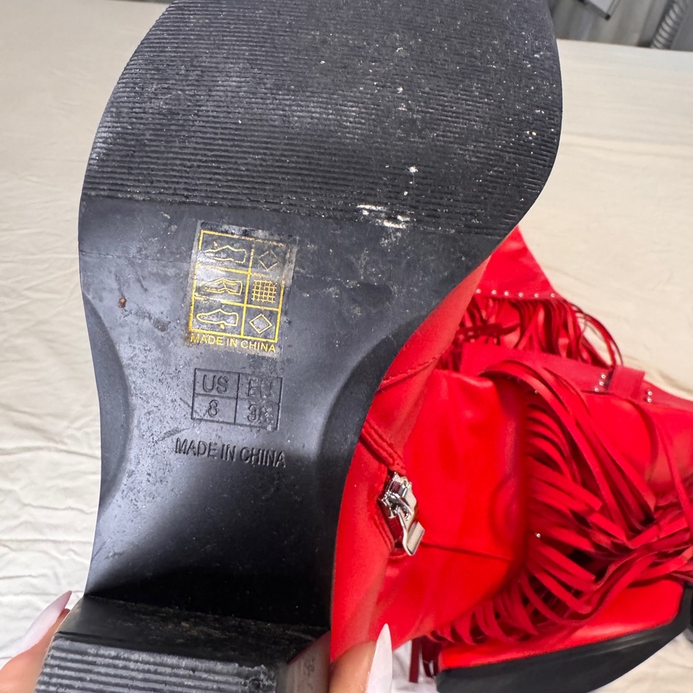 Red Fringe Leather Boot - Picture 3 of 5